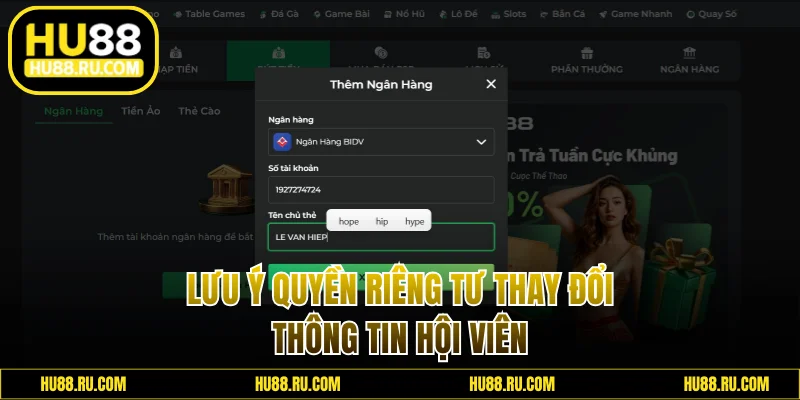 Lưu ý quyền thay đổi thông tin hội viên